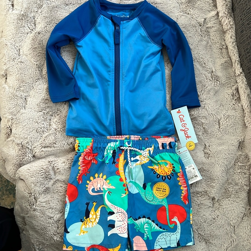 NWT Cat & Jack Rash Guard and Swim shorts
